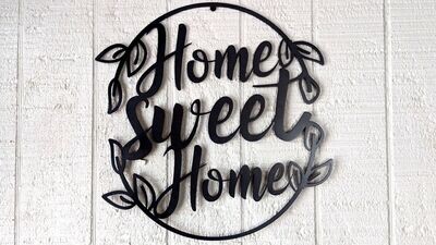 Home Sweet Home, Round Metal Wall Décor, 12.5" x 12", Sign, Black