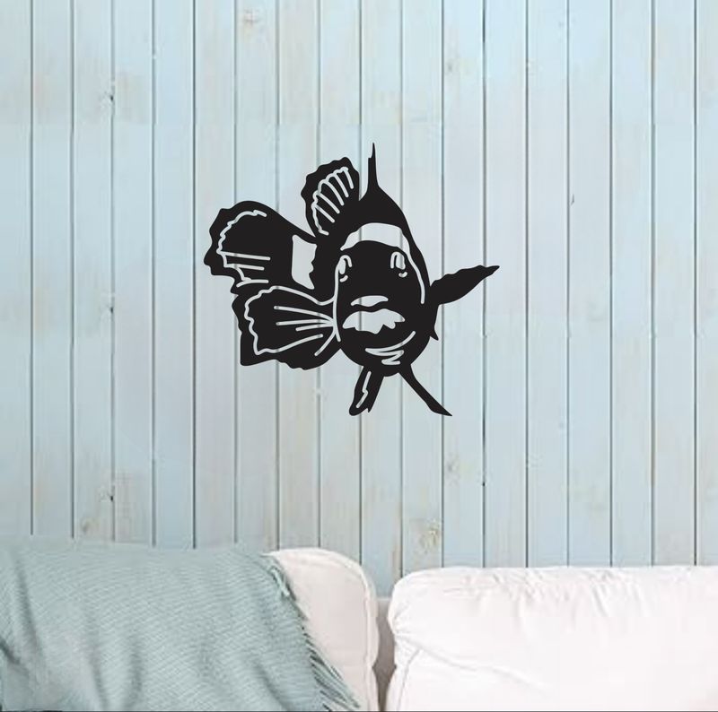 Metal Wall Hanging Clown Fish Decor, 12" x 12", BLK