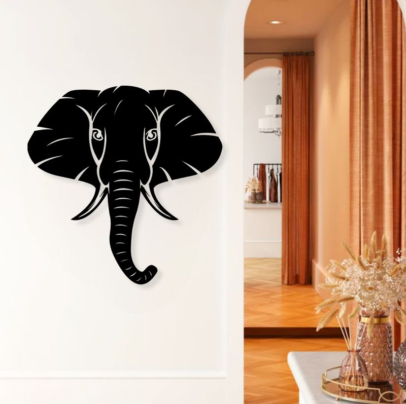 Metal Elephant Wall Decor, 16 x 16, BLK