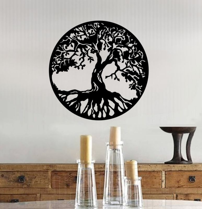 Metal Wall Hanging Tree Of Life Decor, 16" X 16", BLK