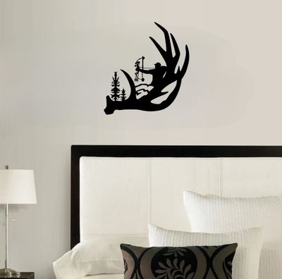 Metal Bow And Antler Wall Hanging Decor, 16 Metal Bow And Antler Wall Hanging Decor, 16" x 16", BLK