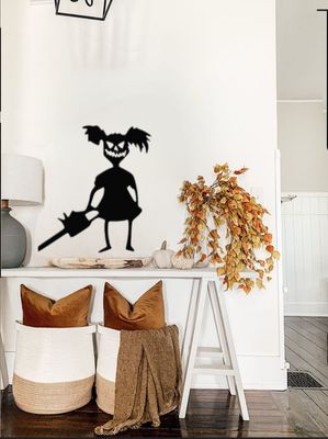 Metal Halloween Girl With Chainsaw Wall Hanging Home And Yard Décor Metal Halloween Girl With Chainsaw Wall Hanging Home And Yard Décor