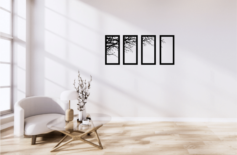 Four Panel Metal Tree Branch Wall Art, 21 x 11, BLK