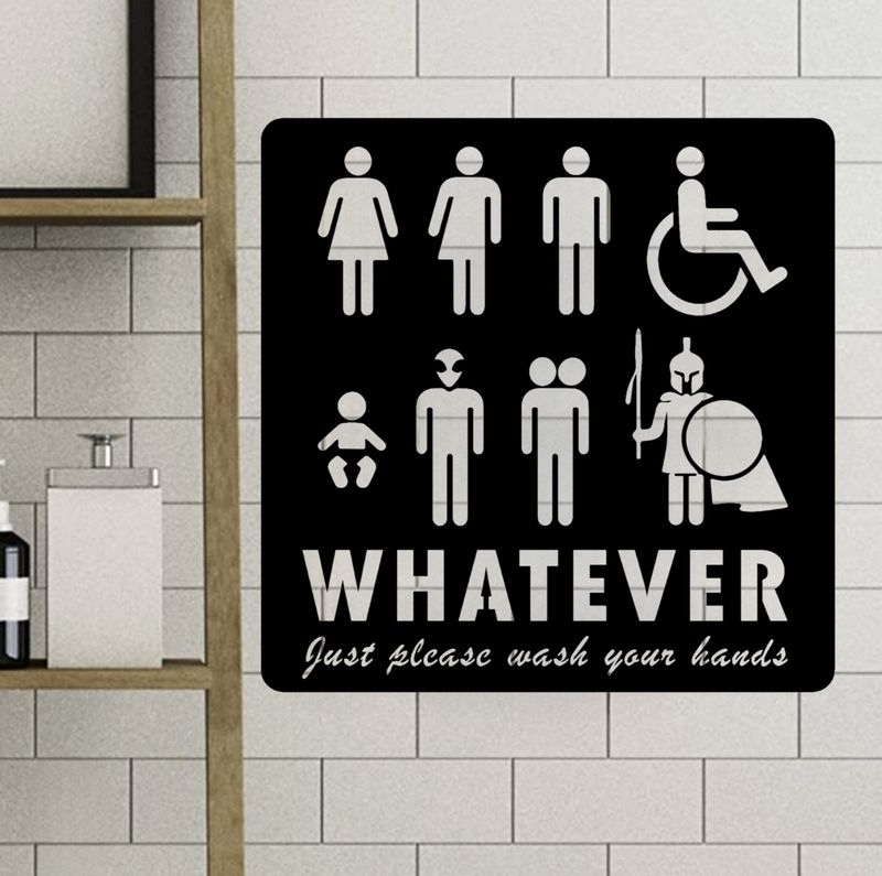 Metal Wall Hanging Humorous Hand Washing Bathroom Sign, 14" x 14", BLK