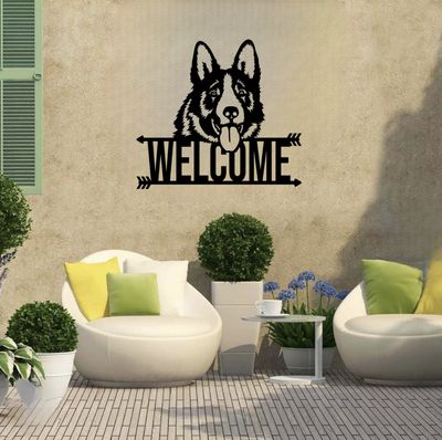Metal Wall Hanging K9 Dog Welcome Sign, 18" x 18", BLK
