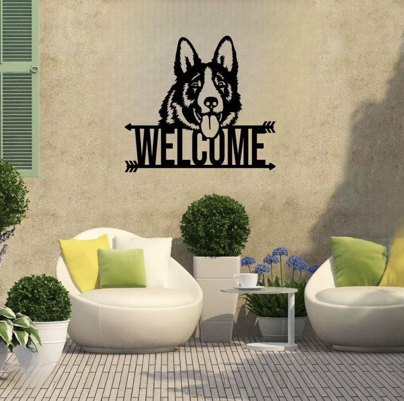 Metal Wall Hanging K9 Dog Welcome Sign, 18" x 18", BLK