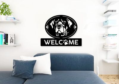 Metal Wall Hanging Dog Welcome Sign Wall Art Decor , 18 x 18, BLK
