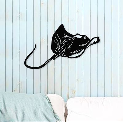 Metal Wall Hanging Stingray Decor, 20 Metal Wall Hanging Stingray Decor, 20" x 16", BLK