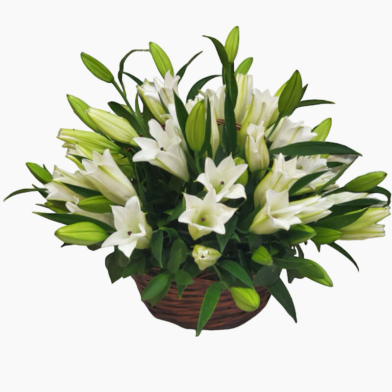 Basket with white lilies