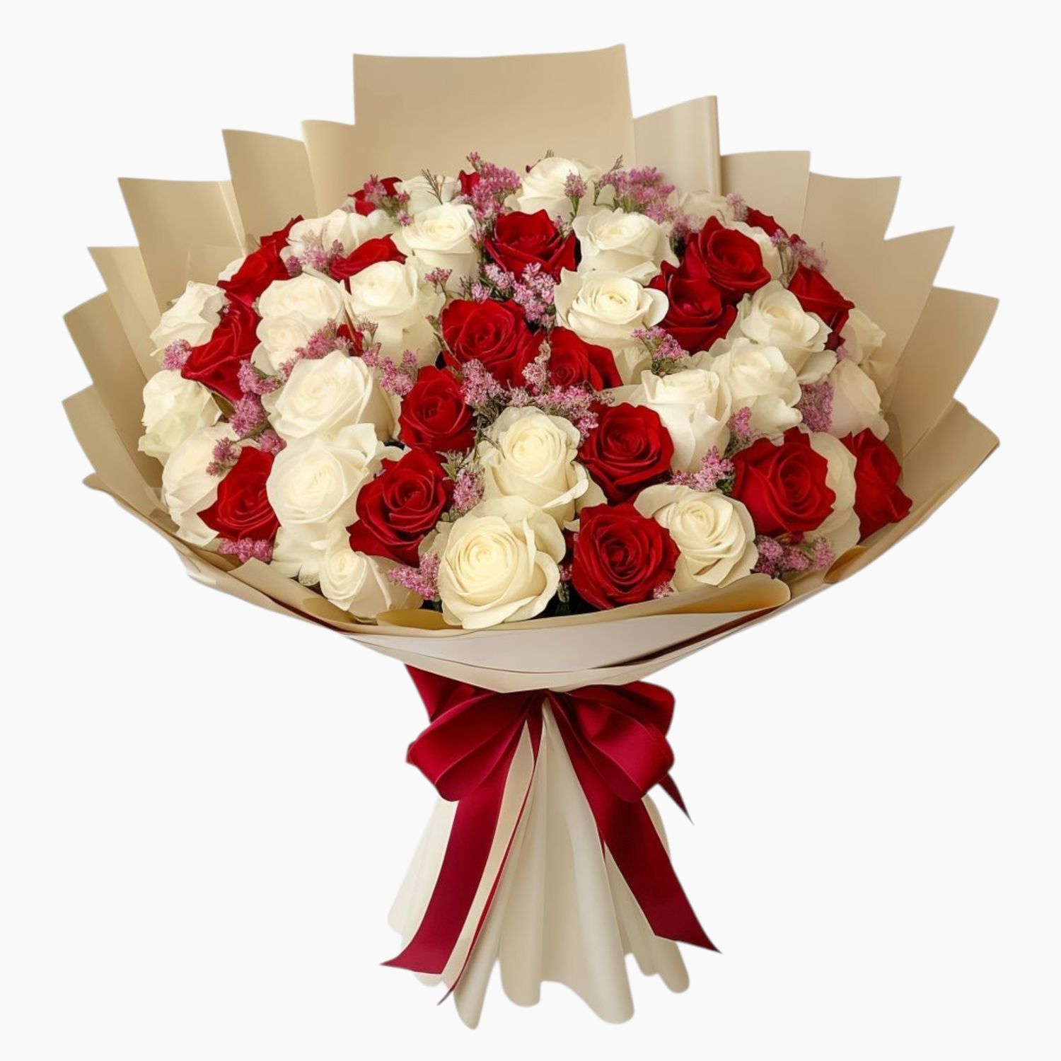 Ramo de 36 rosas blancas y rojas.