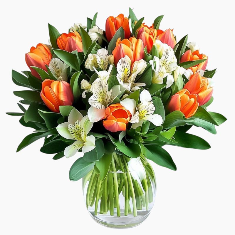 Ramo de tulipanes y alstroemeria