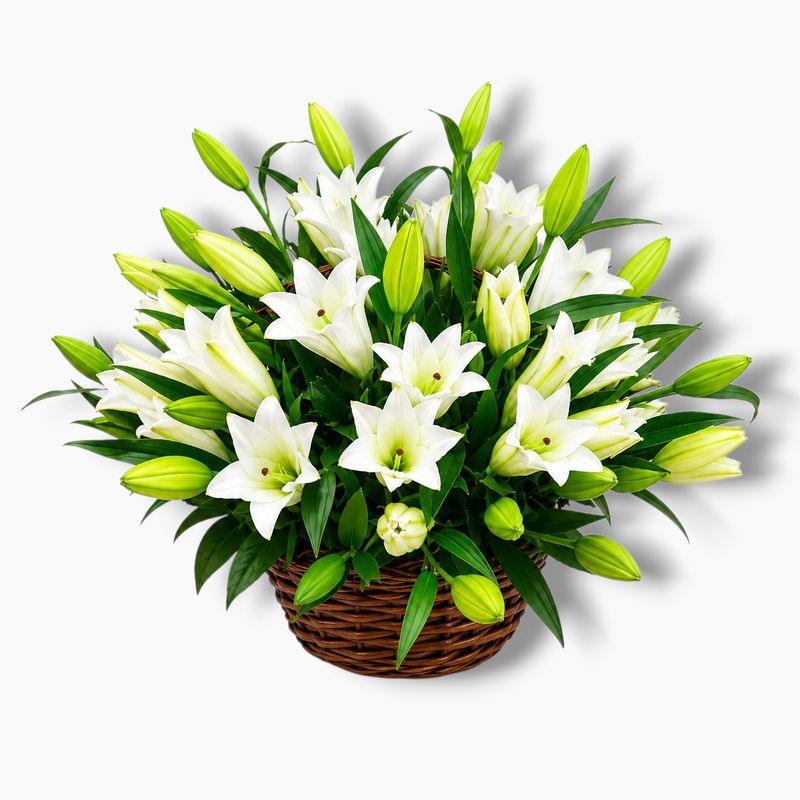 Basket with white lilies