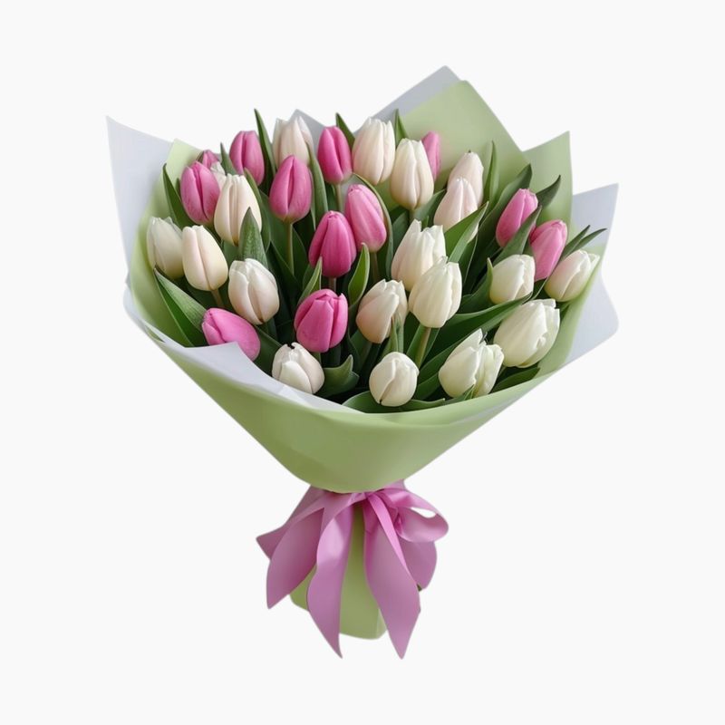 Elegant Harmony Bouquet of Pink &amp; White Tulips