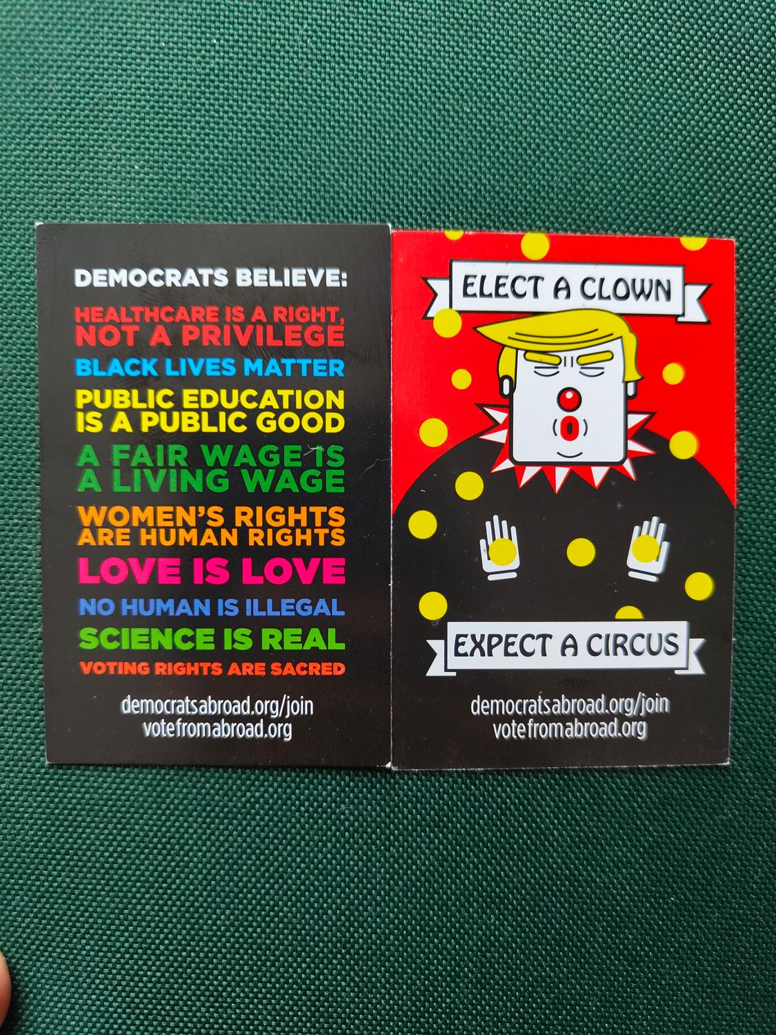 Democrtas Believe/Elect A Clown Bussiness Card (5)