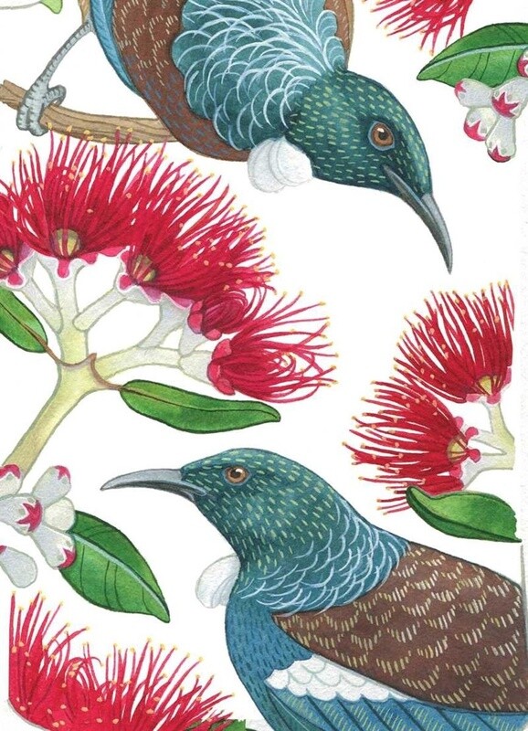 Lens Cloth- pōhutukawa & tūī