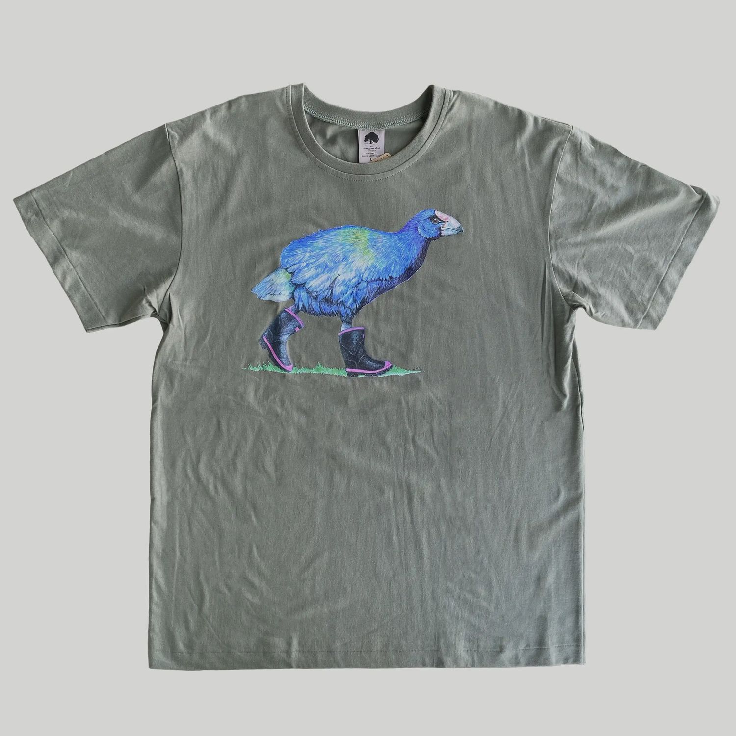 T-Shirt: takahē in gumboots, lichen, mens