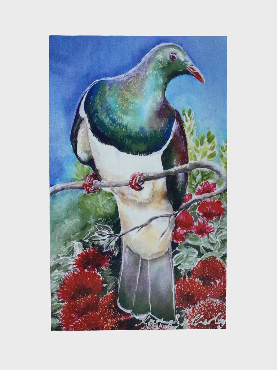 Art Panel by Kay- kererū & pōhutukawa, small