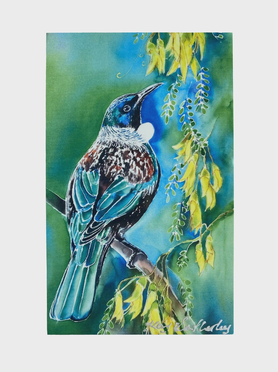 Art Panel by Kay- tūī  & kōwhai, small