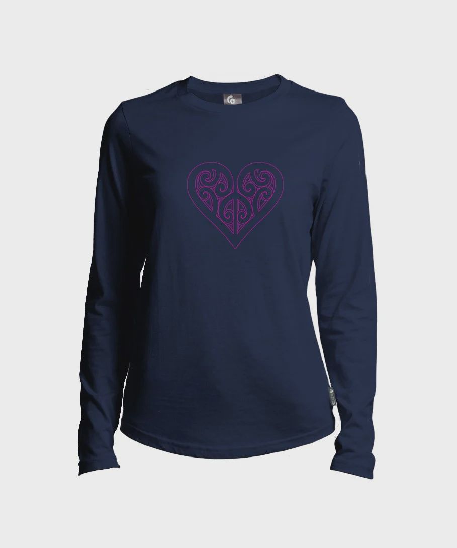 Merino Long Sleeve- Kowhaiwhai Heart, womens Merino Long Sleeve- Kowhaiwhai Heart, womens