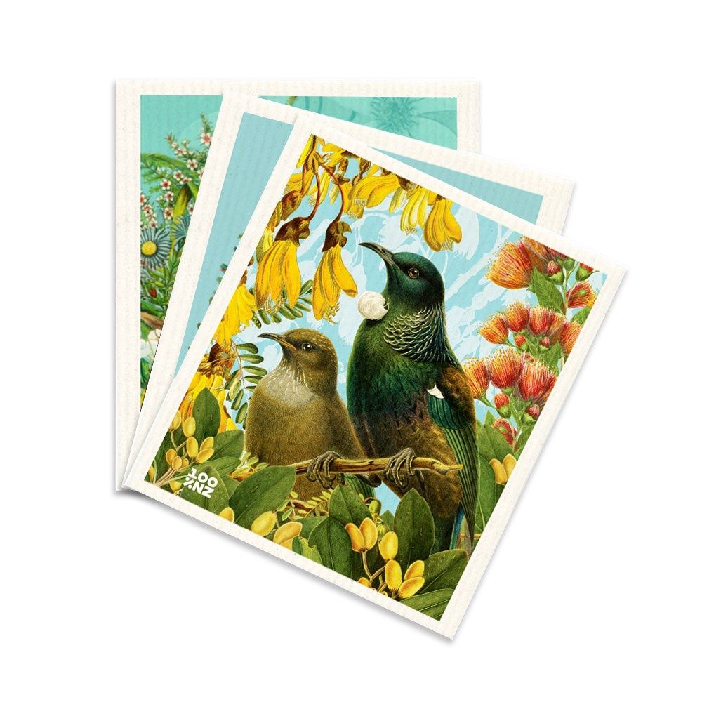 Dishcloth Set of 3- Botanical Birds