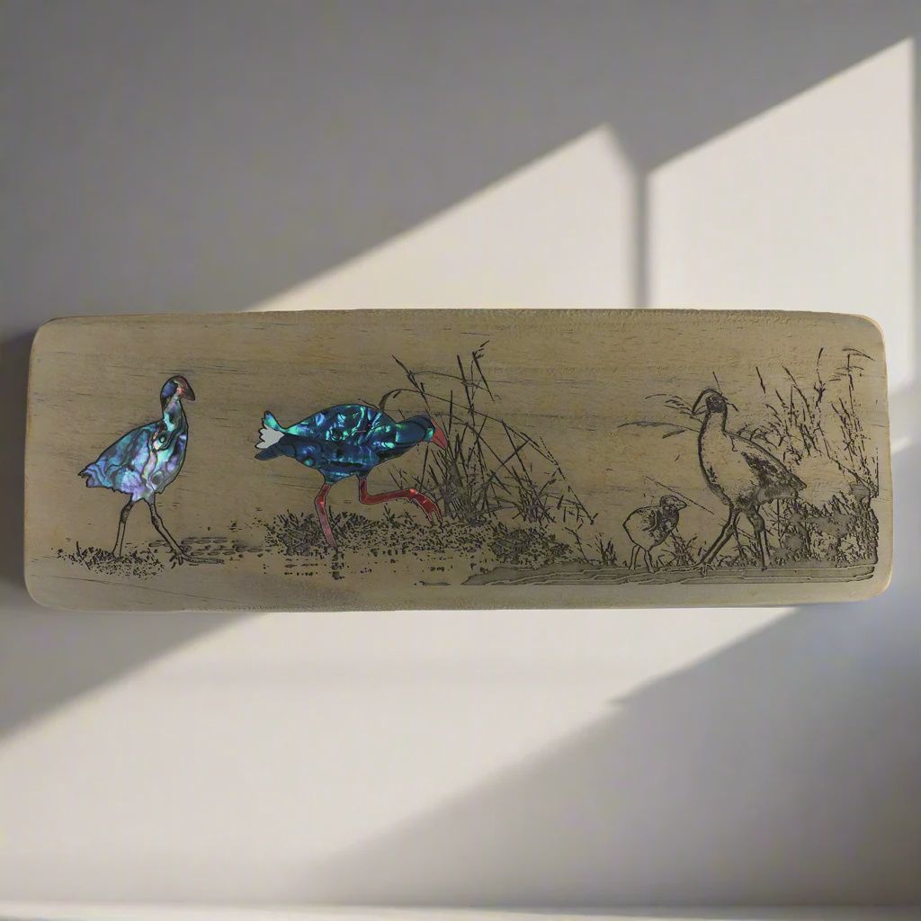 Wall Art- Recyclewood & Pāua, pukeko