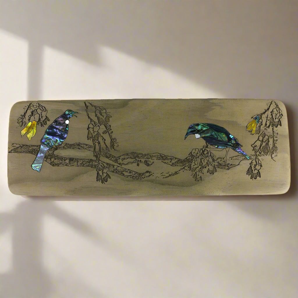 Wall Art- Recyclewood & Pāua, tūī & kōwhai