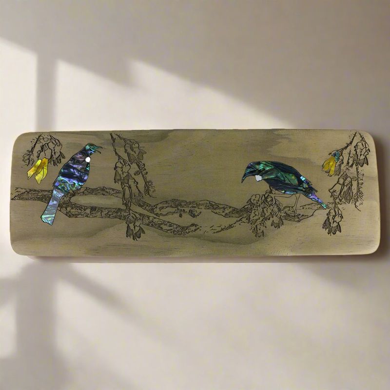 Wall Art- Recyclewood & Pāua, tūī & kōwhai