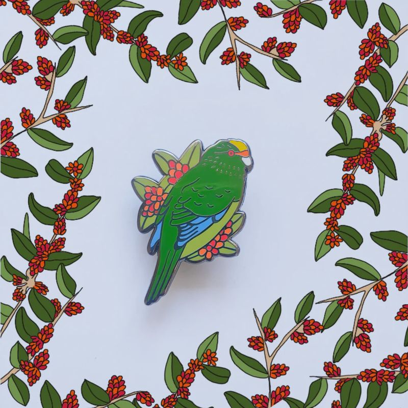 Enamel Pin- Kākāriki & Karaka