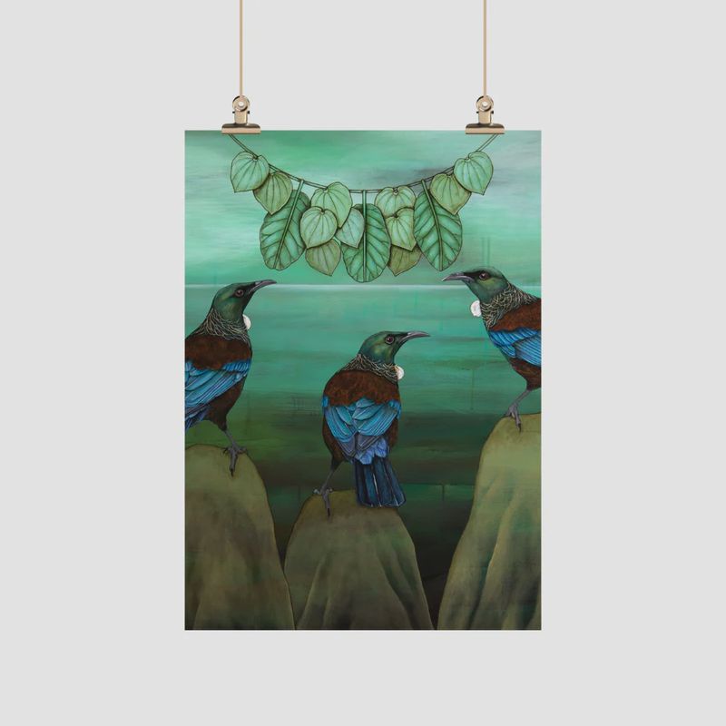 Tea Towel- tūī & the kawakawa necklace Tea Towel- tūī & the kawakawa necklace