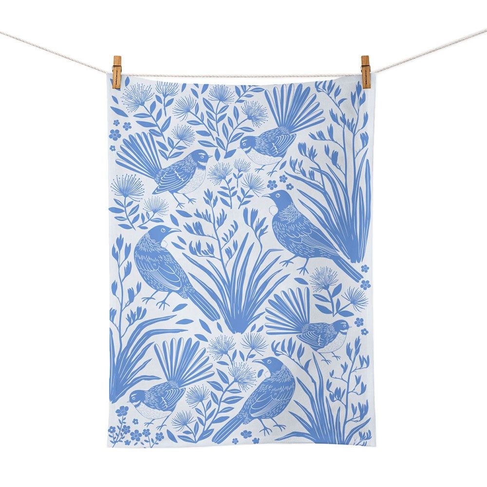 Tea Towel- birdsong in blue