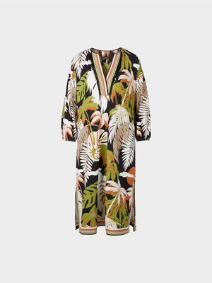 Loose Dress with a Tropical Floral Motif