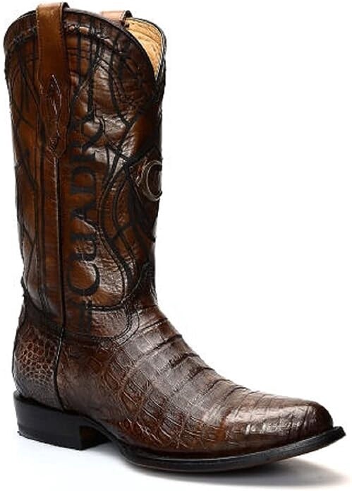Cuadra Engraved brown cayman leather boot