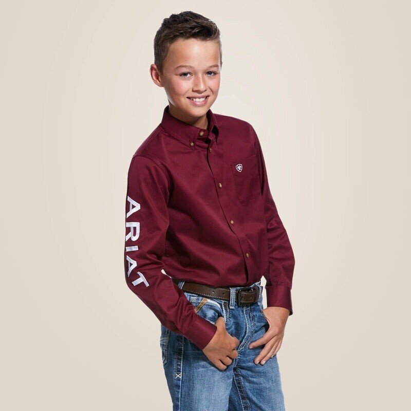 Ariat Boys Team Logo Twill Classic Fit Shirt Burgundy Style: 10030163
