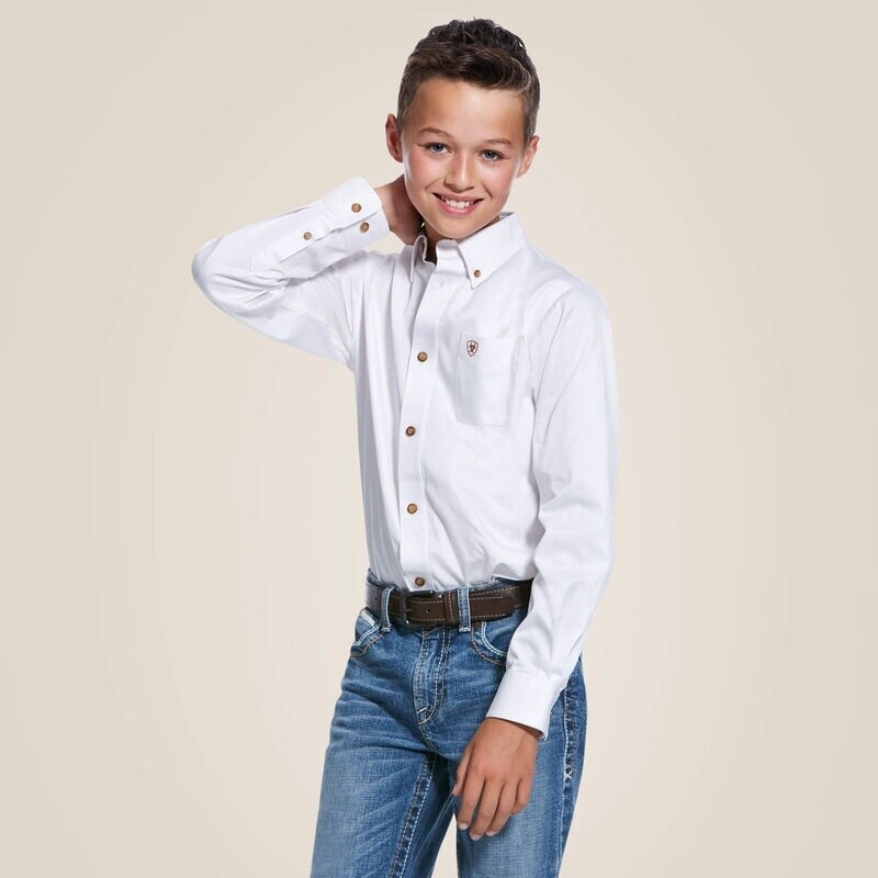 Ariat Boys Solid Twill Classic Fit Shirt White Style: 10030162