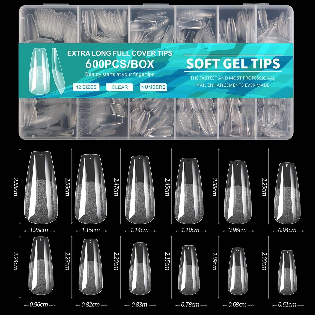 Soft Gel Nail Tips (600pcs/box), Shape: Coffin
