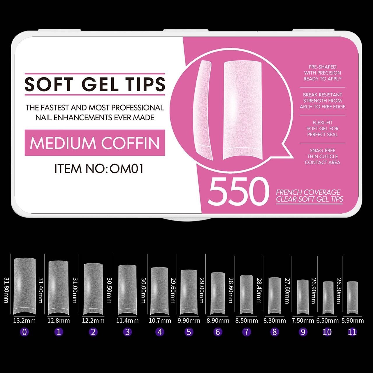 Soft Gel Tips (500pcs/box), Shape: OM01