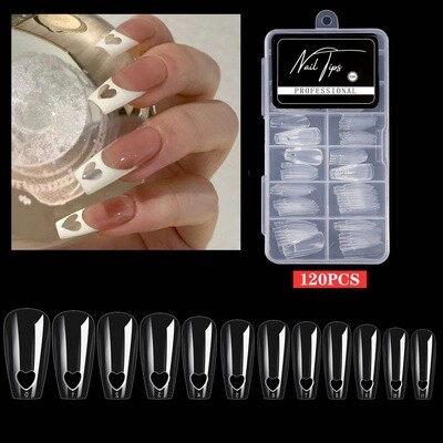 Hollow Heart French Nails Tips (120pcs/box)