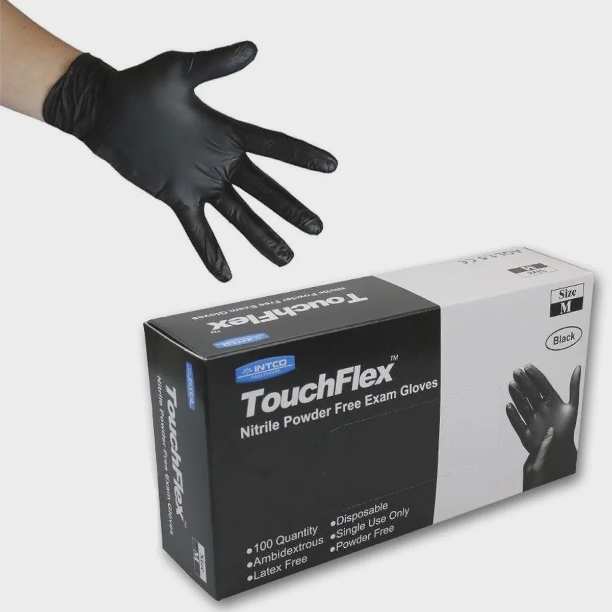 TouchFlex Black Nitrile Exam Gloves, Size: Medium