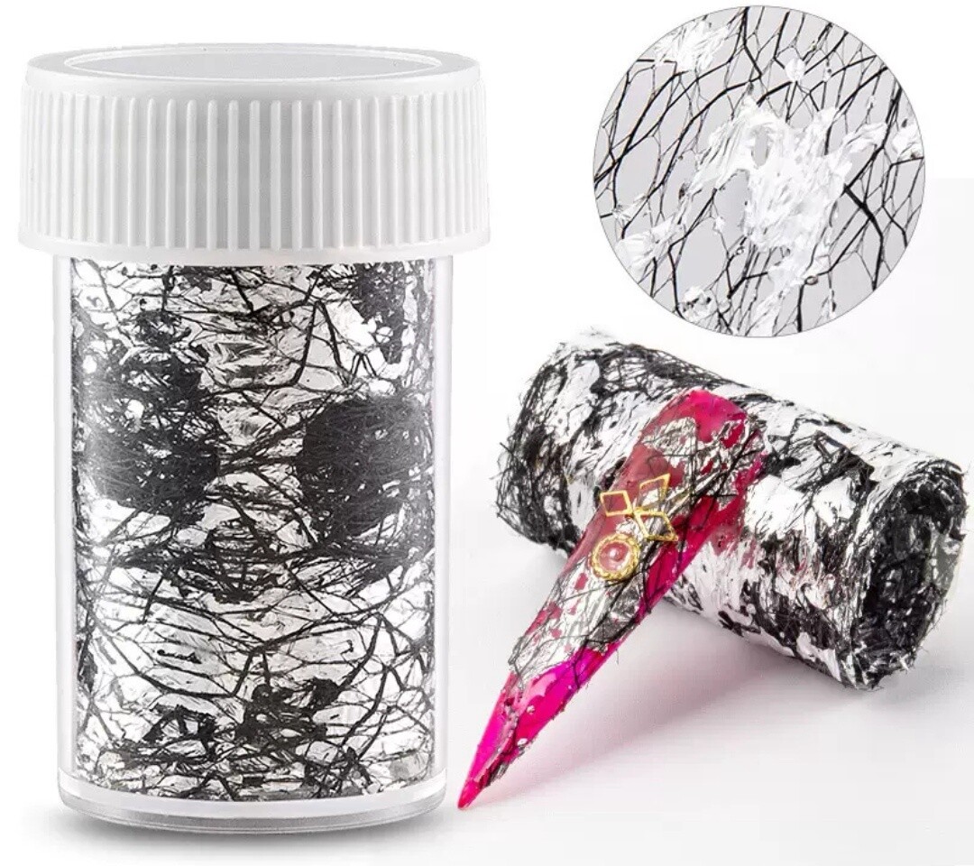 Decal Foil Mesh Nail Art Line - Silver Black