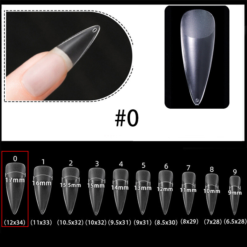 Soft Gel Nail Tips (50pcs/box) - Stiletto, Size: 0