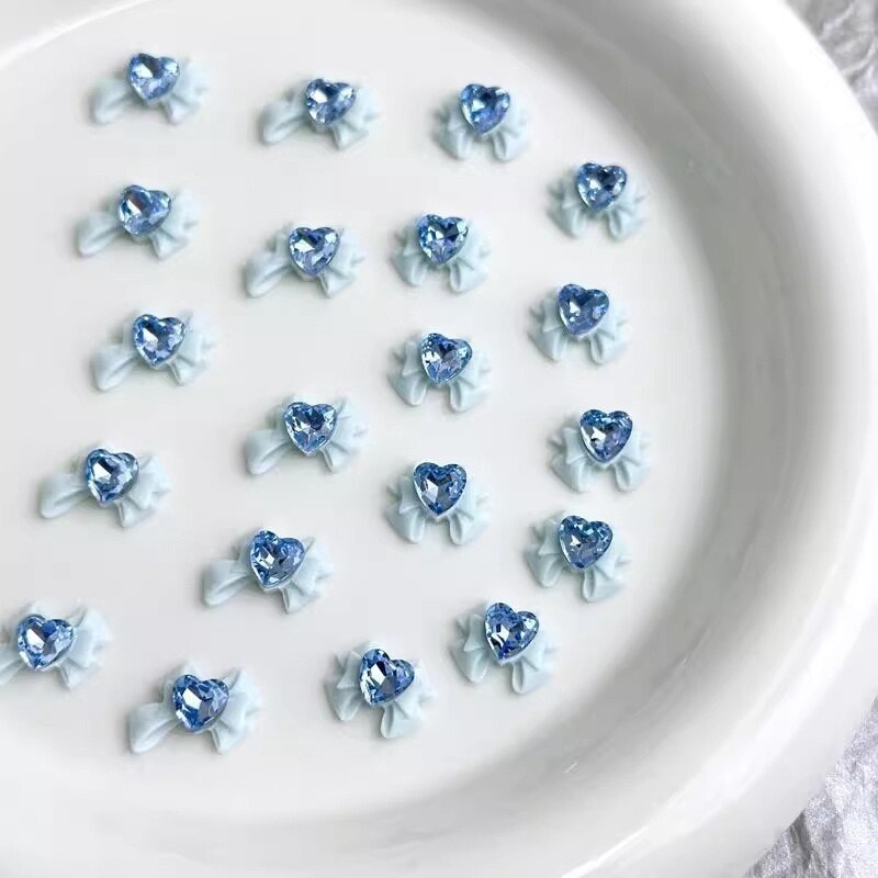 Nail Art Charms - Blue Heart Bow (5pcs)