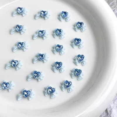 Nail Art Charms - Blue Heart Bow (5pcs)