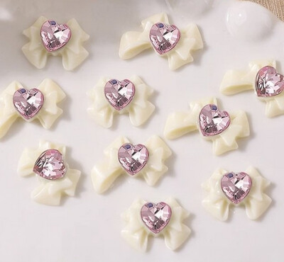 Nail Art Charms - White Heart Bow (5pcs)