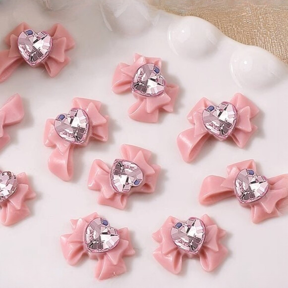 Nail Art Charms - Pink Heart Bow (5pcs)