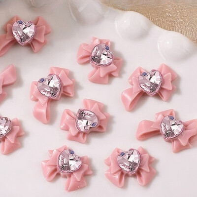 Nail Art Charms - Pink Heart Bow (5pcs)