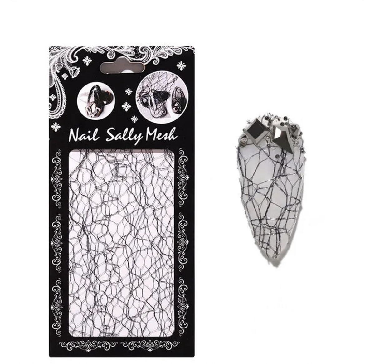 Mesh Nail Stickers - Black Silver