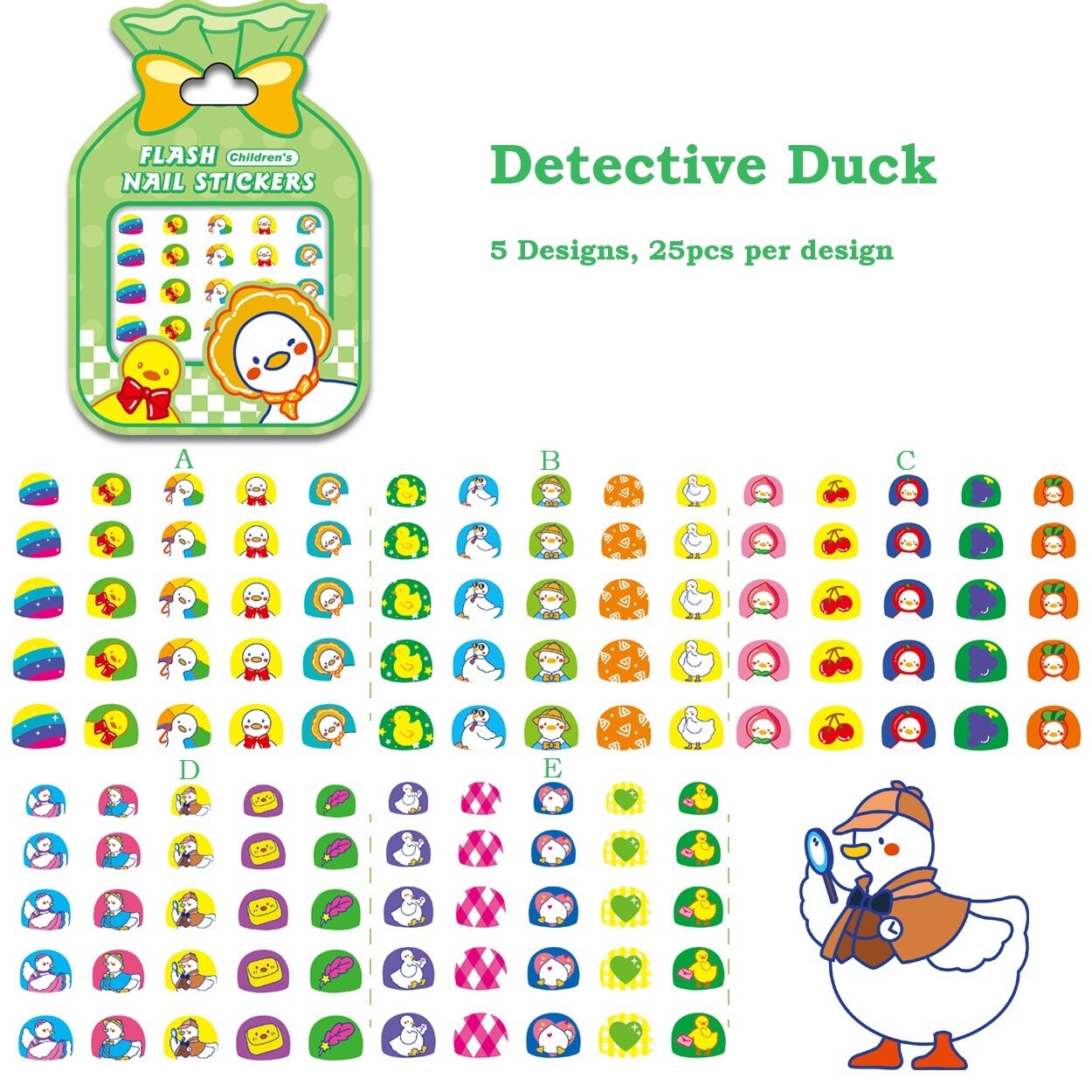Kid&#39;s Nail Stickers - Detective Duck