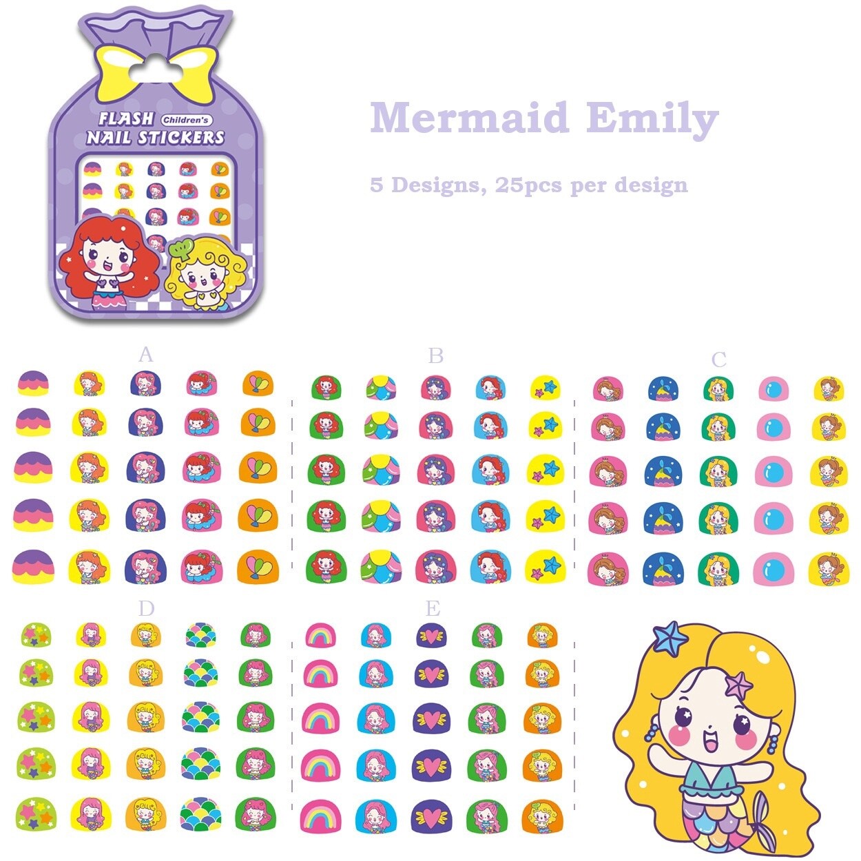 Kid&#39;s Nail Stickers - Mermaid Emily
