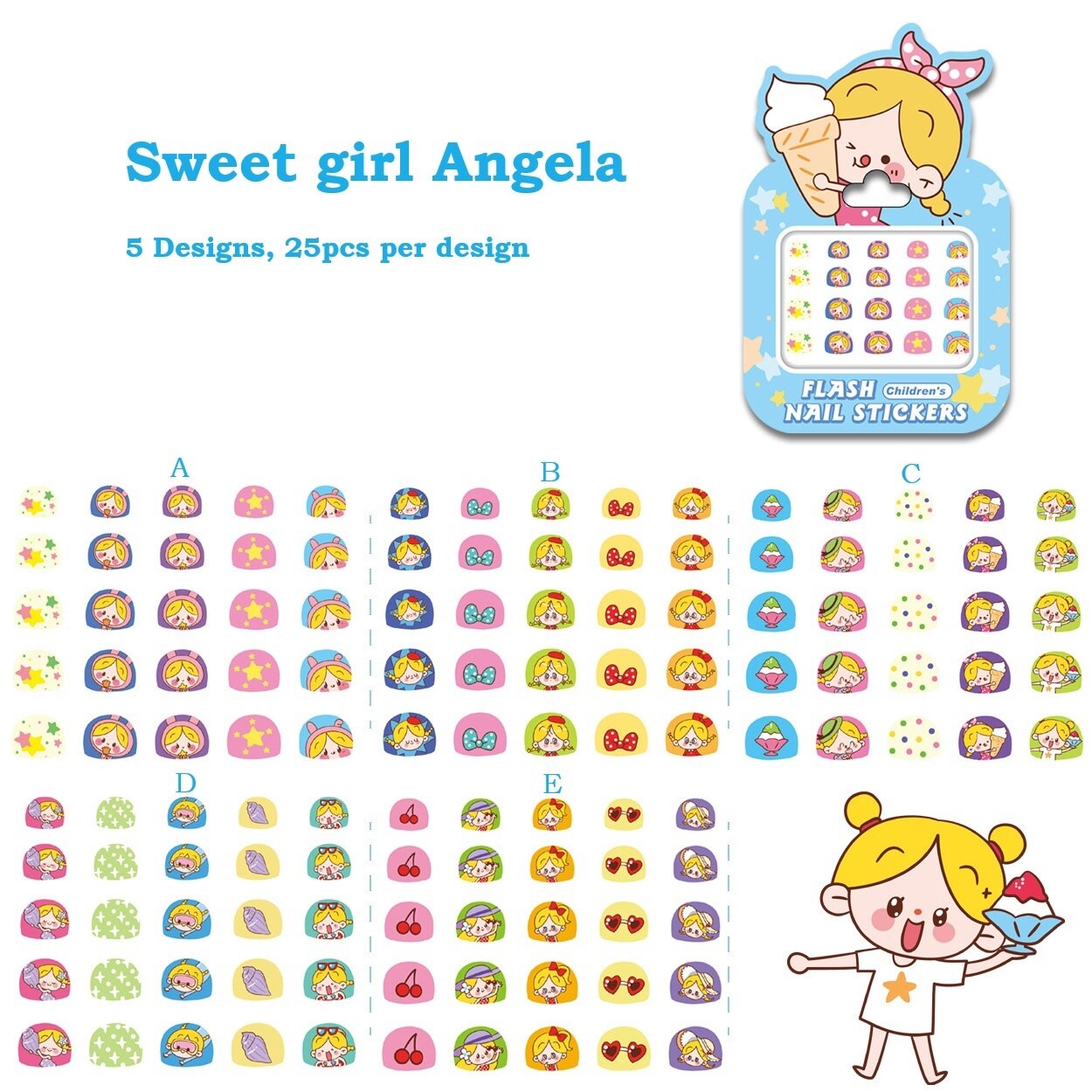 Kid&#39;s Nail Stickers - Sweet Girl Angela