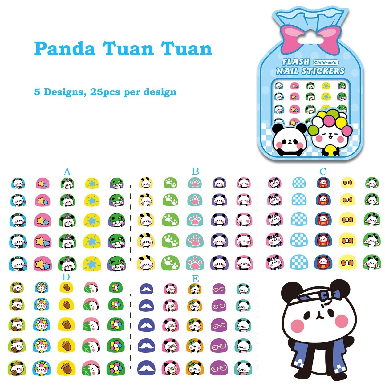 Kid&#39;s Nail Stickers - Panda Tuan Tuan